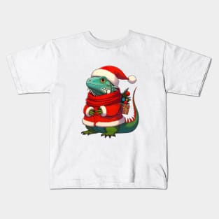 Cute Christmas Iguana Santa Kids T-Shirt